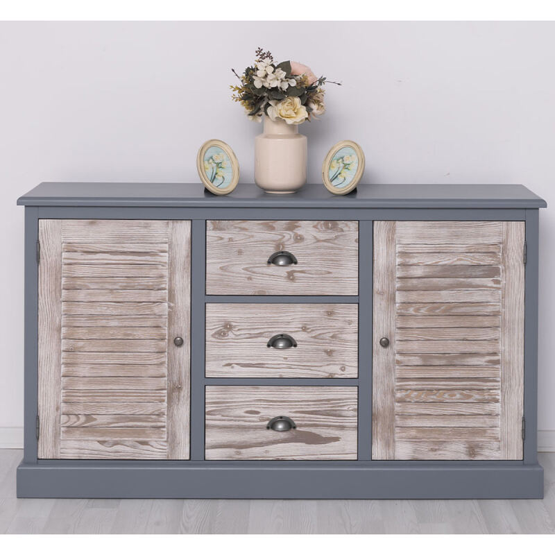 Vintage Sideboard mit Lamellentüren fehgrau