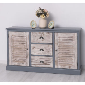Vintage Sideboard mit Lamellentüren fehgrau