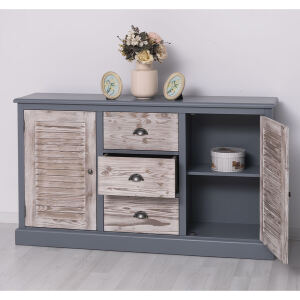 Vintage Sideboard mit Lamellentüren fehgrau