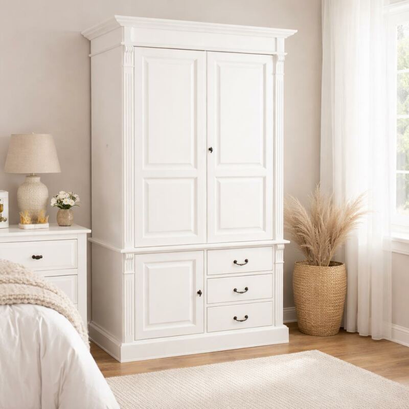 Weißer Landhausstil Kleiderschrank mit Schubladen