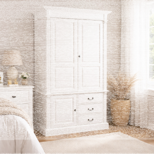 Weißer Landhausstil Kleiderschrank mit Schubladen