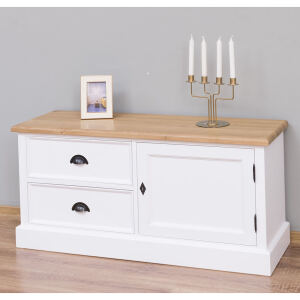 Landhaus TV Sideboard weiß mit Eichenplatte