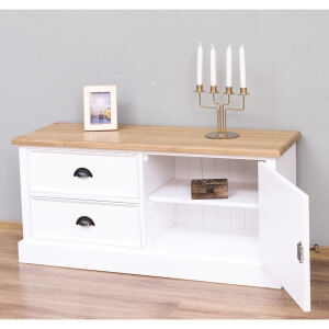 Landhaus TV Sideboard weiß mit Eichenplatte