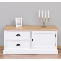 Landhaus TV Sideboard weiß mit Eichenplatte