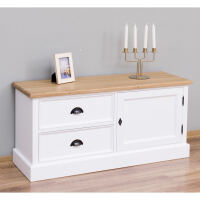 Landhaus TV Sideboard weiß mit Eichenplatte