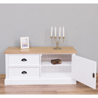 Landhaus TV Sideboard weiß mit Eichenplatte