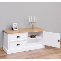 Landhaus TV Sideboard weiß mit Eichenplatte