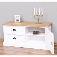 Landhaus TV Sideboard weiß mit Eichenplatte