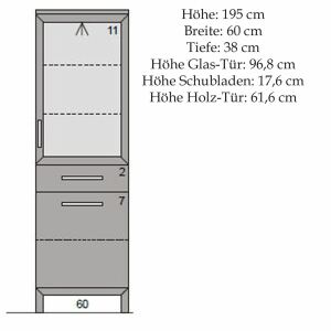Schmale Glasvitrine Kernbuche massiv geölt