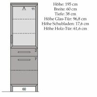 Schmale Glasvitrine Kernbuche massiv geölt