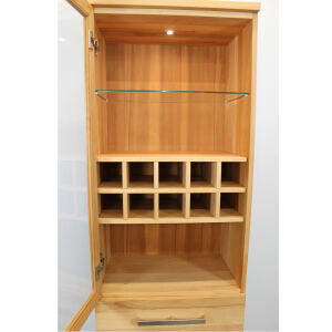 Moderne Glasvitrine mit Weineinsatz Kernbuche