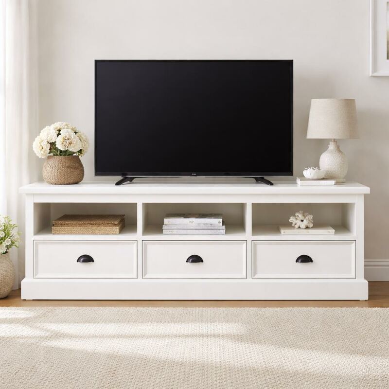 Landhaus TV Board mit Schubladen Shabby Chic weiß