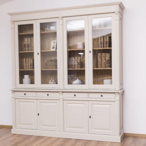 Landhaus Bücherschrank mit Glastüren cremegrau