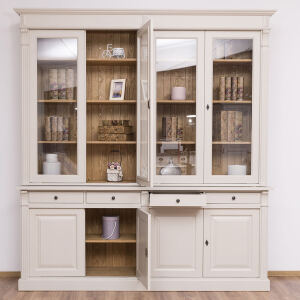 Landhaus Bücherschrank mit Glastüren cremegrau