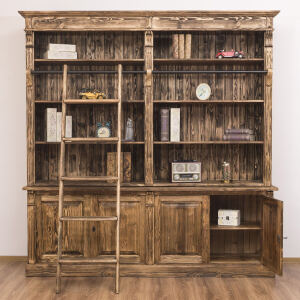 Rustikales Bücherregal mit Leiter Massivholz