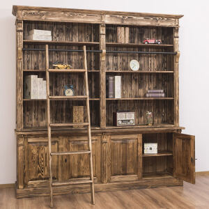 Rustikales Bücherregal mit Leiter Massivholz