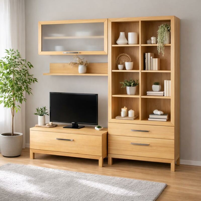 TV Wand modern aus massiver Buche geölt