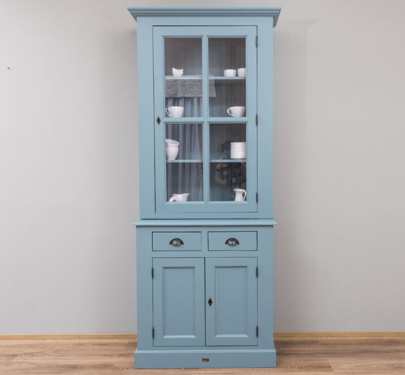 Türkisblauer Buffet-Vitrinenschrank im Landhausstil