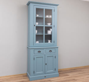 Türkisblauer Buffet-Vitrinenschrank im Landhausstil