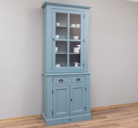 Türkisblauer Buffet-Vitrinenschrank im Landhausstil