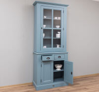 Türkisblauer Buffet-Vitrinenschrank im Landhausstil