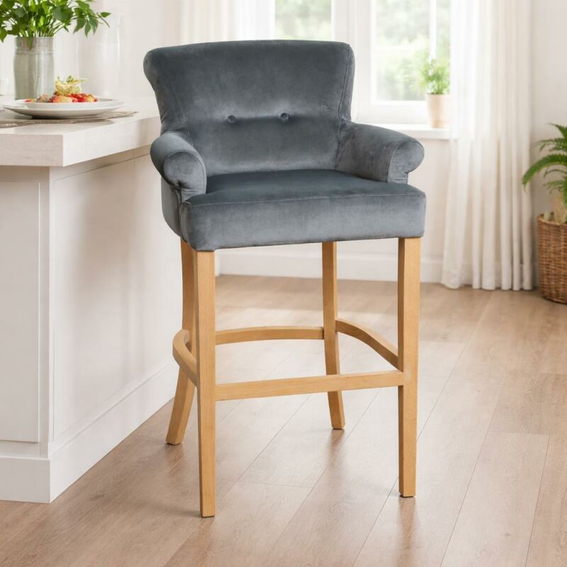 Polsterbarhocker mit Armlehnen Fred, Microfaser granitblau