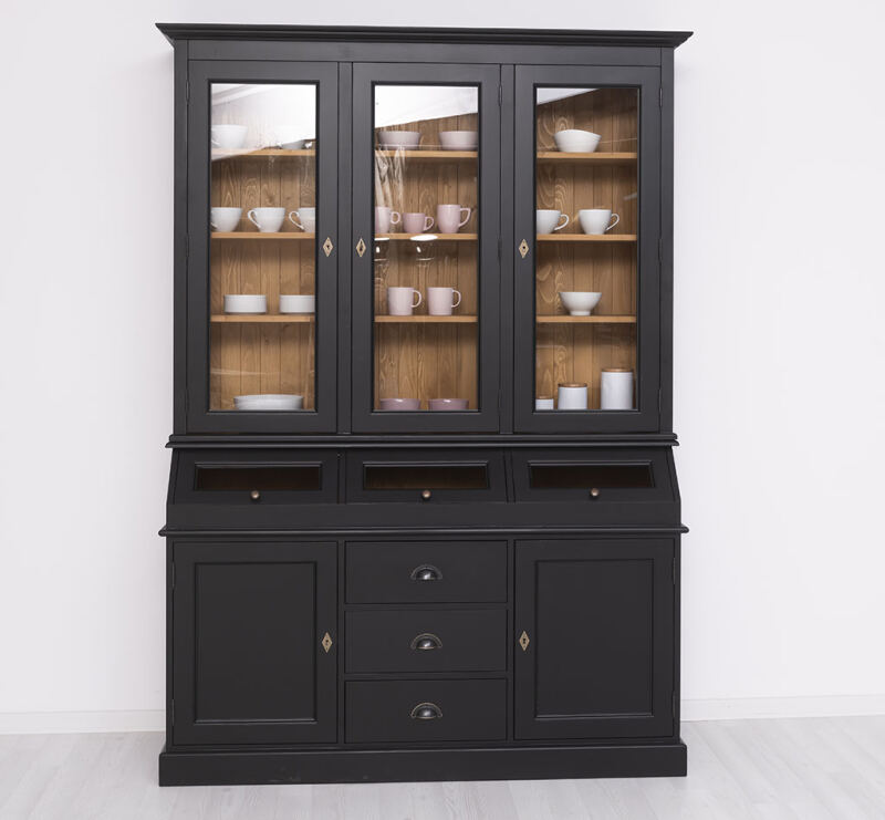 Landhaus Vitrinenschrank schwarz Holz