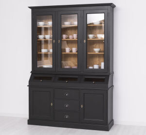 Landhaus Vitrinenschrank schwarz Holz