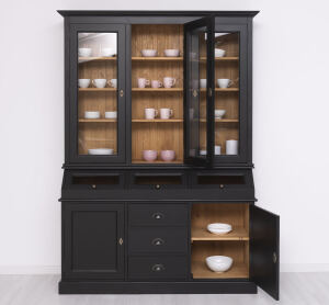 Landhaus Vitrinenschrank schwarz Holz