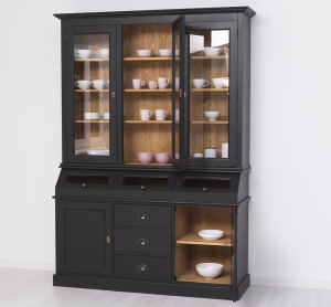 Landhaus Vitrinenschrank schwarz Holz