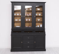 Landhaus Vitrinenschrank schwarz Holz