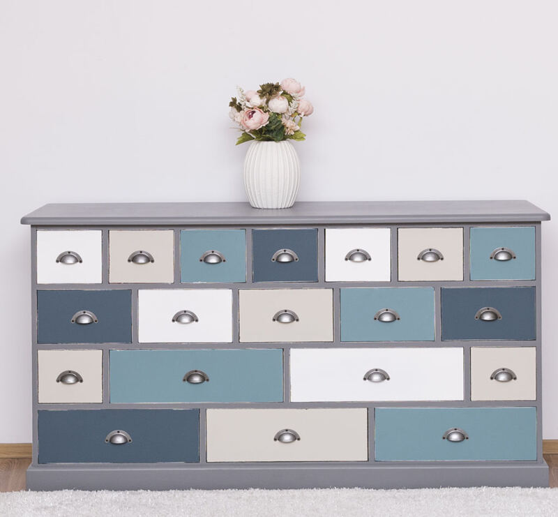 Landhaus Apothekerkommode groß Multicolor blau-grau