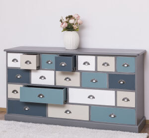 Landhaus Apothekerkommode groß Multicolor blau-grau