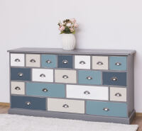 Landhaus Apothekerkommode groß Multicolor blau-grau