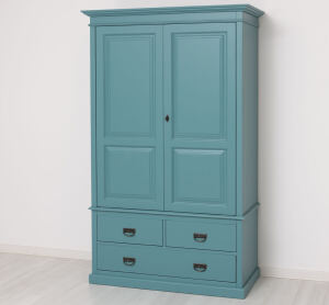 Landhaus-Kleiderschrank türkisblau und zitronengelb