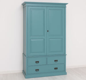 Landhaus-Kleiderschrank türkisblau und zitronengelb