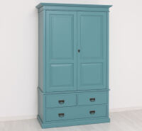 Landhaus-Kleiderschrank türkisblau und zitronengelb