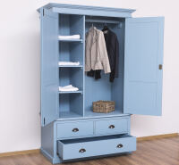 Landhaus-Kleiderschrank im Antik-Look - himmelblau-weiß