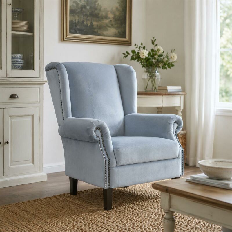 Eleganter Landhausstil Ohrensessel Samtbezug
