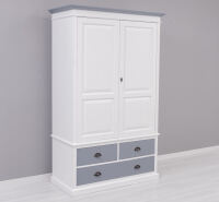 Landhaus-Kleiderschrank weiß mit fehgrauen Details