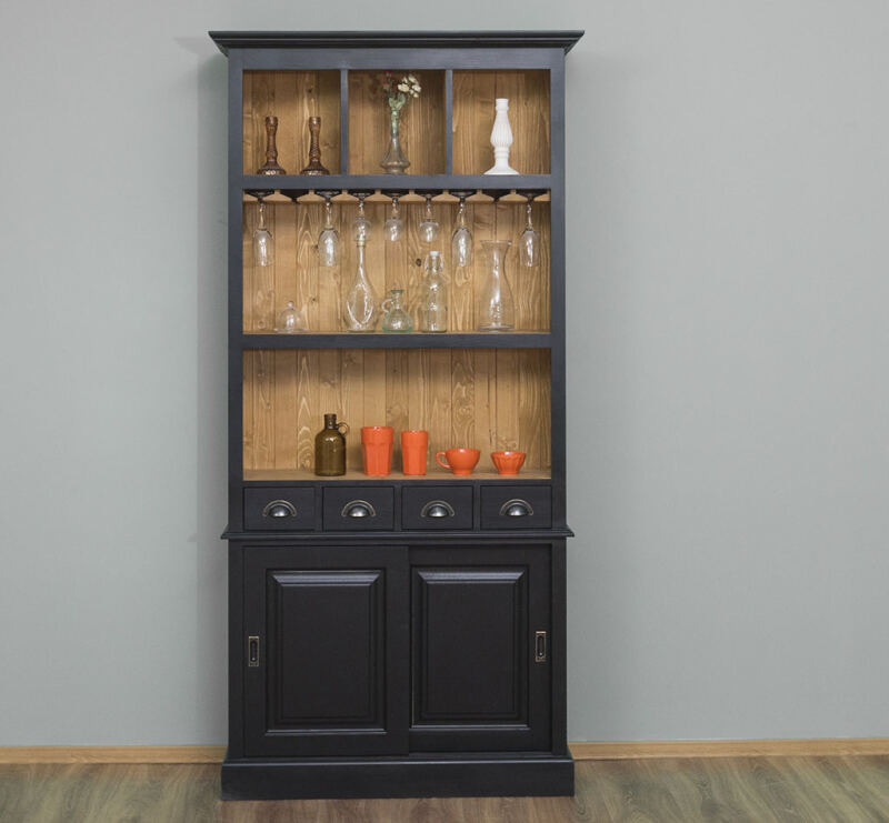 Gläserregal im Landhausstil schwarz / gewachst hellbraun