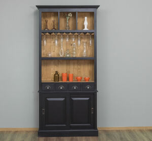 Gläserregal im Landhausstil schwarz / gewachst hellbraun