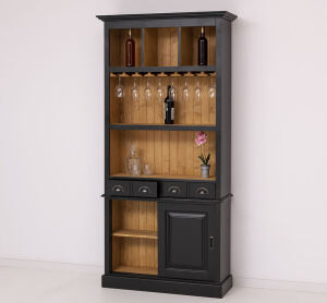 Gläserregal im Landhausstil schwarz / gewachst hellbraun