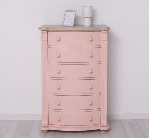 Romantische Landhauskommode mit Verzierungen steingrau / Pastellrosa