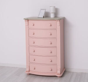 Romantische Landhauskommode mit Verzierungen steingrau / Pastellrosa