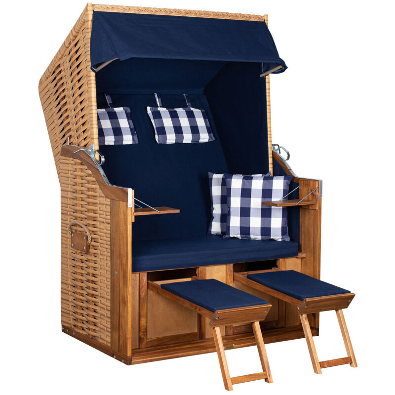 Strandkorb Trend Akazie natur/blau