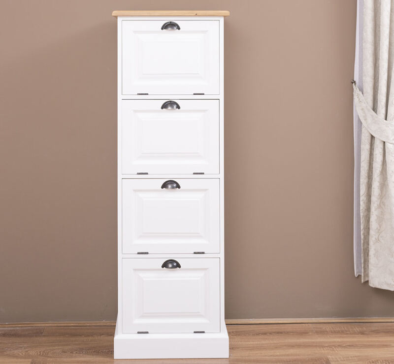 Büroschrank mit Kippfächern im Landhausstil  weiß / hellbraun