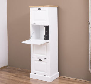 Büroschrank mit Kippfächern im Landhausstil  weiß / hellbraun