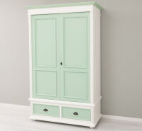Kleiderschrank im Landhausstil mit Schubladen altweiß  / mint-pastellgrün