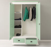 Kleiderschrank im Landhausstil mit Schubladen altweiß  / mint-pastellgrün